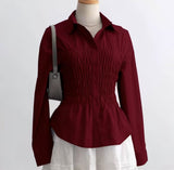 Damen nan taillierte Hemdbluse mit geraffter Brustpartie und Schößchen Drune in C7