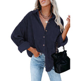Damen nan oversized Cordhemd mit Brusttasche, Hemdkragen und aufgerollten Ärmeln Drune in Marineblau