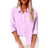 Damen nan oversized Leinen-Baumwollmix Hemdbluse mit Brusttasche und krempelbaren Ärmeln Drune in Helllila