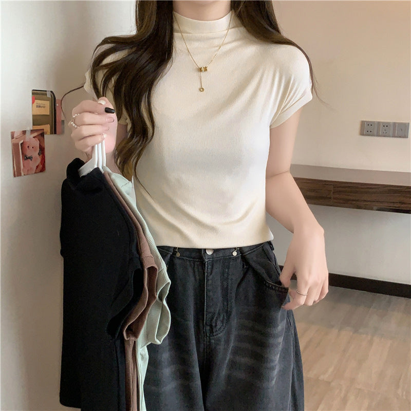 Femme Hochkragen Ripp T-Shirt Heidi-Mode