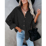 Damen nan oversized Cordhemd mit Brusttasche, Hemdkragen und aufgerollten Ärmeln Drune in Schwarz