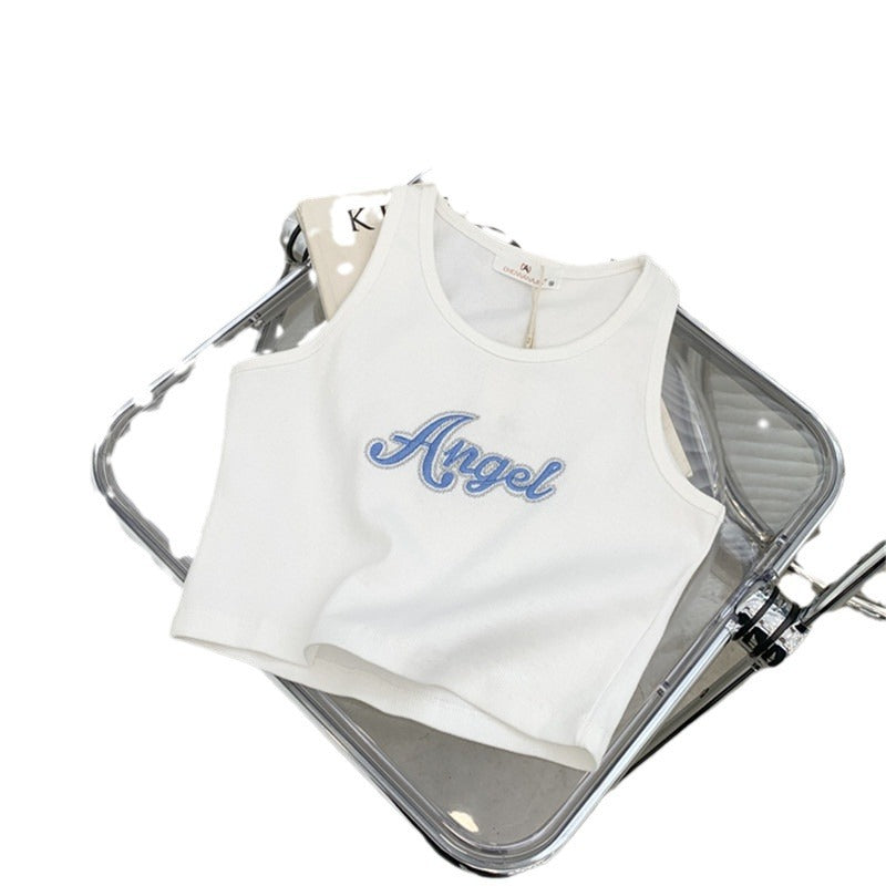 Femme Rippenteil Crop Tanktop mit Strassdetail Heidi-Mode