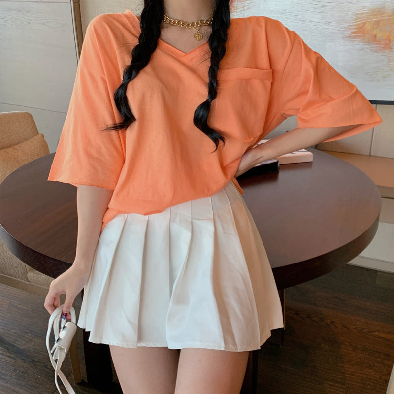 Damen Oversized V-Ausschnitt Top mit Taschen-Details Heidi-Mode