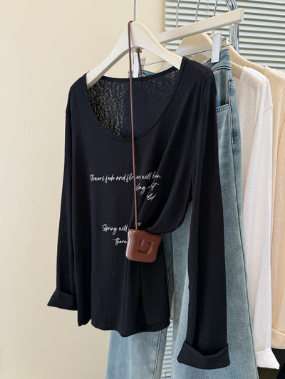 Femme Relaxed Fit Langarm-T-Shirt mit inspirierendem Zitat Heidi-Mode