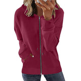 Damen nan Kapuzenjacke mit durchgehendem Reißverschluss, Kängurutaschen und elastischen Bündchen Drune in Weinrot