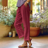 Damen nan lässige Cropped-Hose mit geradem Bein, dezenter Bügelfalte und seitlichen Eingrifftaschen Drune in Rot