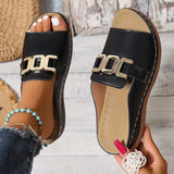 Damen Slip-On Keilabsatz Sandalen Mit Schnalle – Bequeme Plateauschuhe in Schwarz