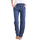 Damen nan leichte Leinenhose mit elastischem Bund Tunnelzug und weitem Bein Drune in Blau