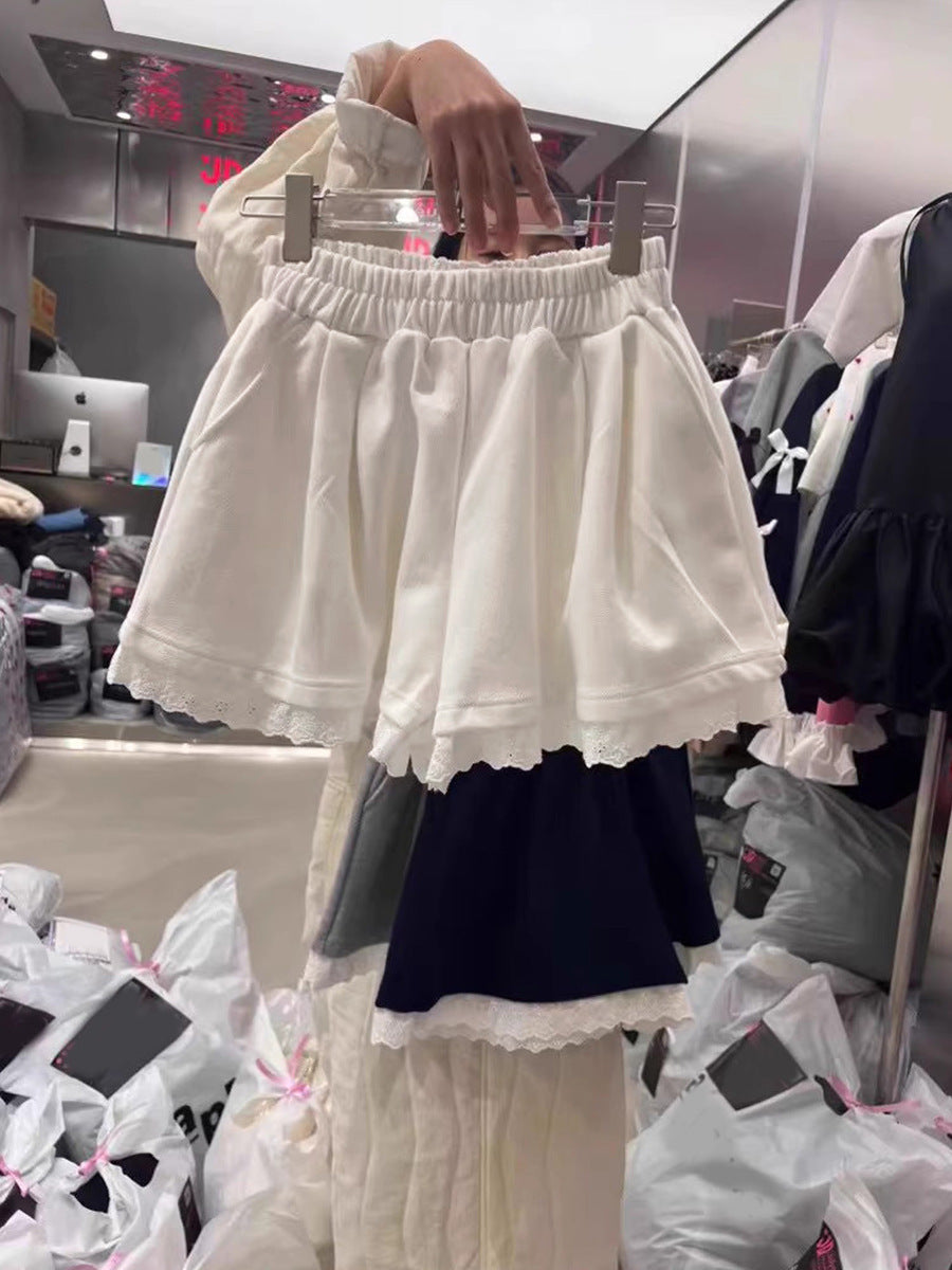 Femme Geschichtete Rüschenrock mit Spitzenbesatz Heidi-Mode