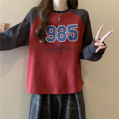 Femme Relaxed Fit Grafik Sweatshirt mit Kontrast-Rippärmeln Heidi-Mode