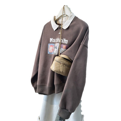 Femme Verspielt Grafisches Sweatshirt mit Kontrastkragen Heidi-Mode