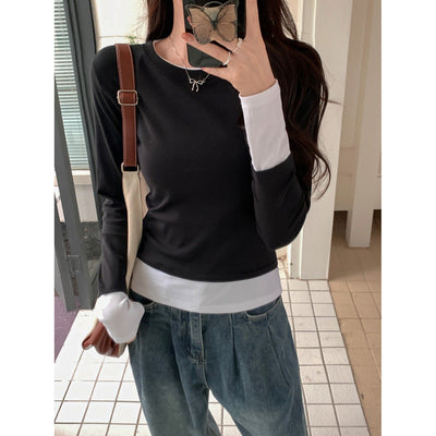 Femme Geschichteter Langarm-Top mit Einzigartigem Saumdetail Heidi-Mode