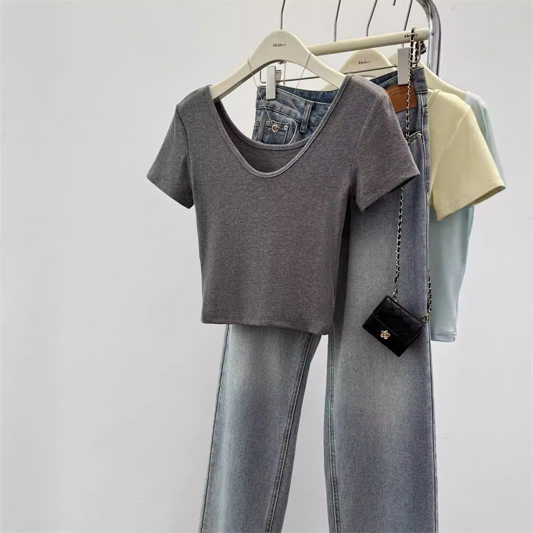 Femme Kurzarm Cropped T-Shirt Heidi-Mode