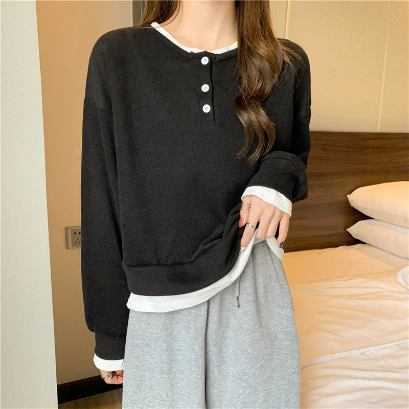 Femme Layered Henley Sweatshirt Heidi-Mode