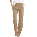 Damen nan leichte Leinenhose mit elastischem Bund Tunnelzug und weitem Bein Drune in Braun