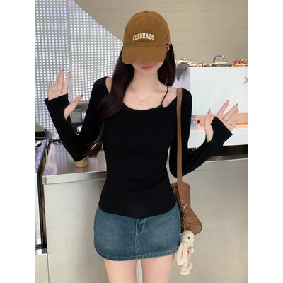 Damen Langarm-Fitted Top mit einzigartigem Cut-Out-Detail Heidi-Mode