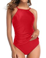 Damen Tankini-Oberteil mit elegantem Raffung und floralem Design Drune in Rot