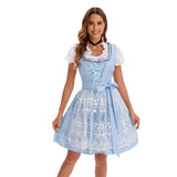 Damen nan traditionelles kurzes Dirndl mit Spitzenapron, Herzausschnitt, Puffärmeln und Schnürung Drune in 753870 Blau (Oberteil+Rock+Schürze+Schleife)