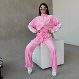 Damen Samt Trainingsanzug Mit Reißverschluss Und Seitenstreifen – Luxus Lounge Set in Rosa