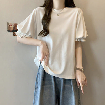 Damen Puffärmel Relaxed Fit T-Shirt Heidi-Mode