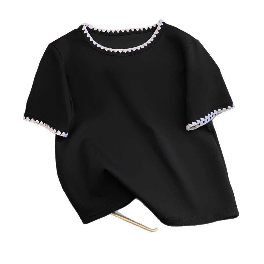 Femme Kurzarm-T-Shirt mit dekorativem Saum Heidi-Mode