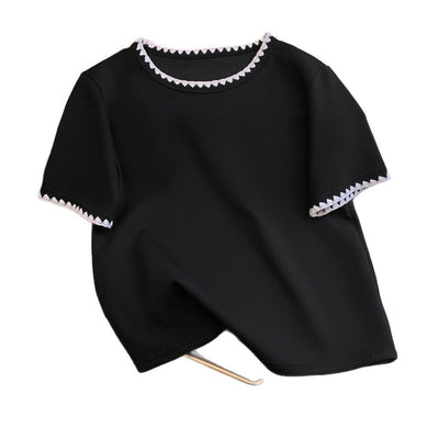 Femme Kurzarm-T-Shirt mit dekorativem Saum Heidi-Mode