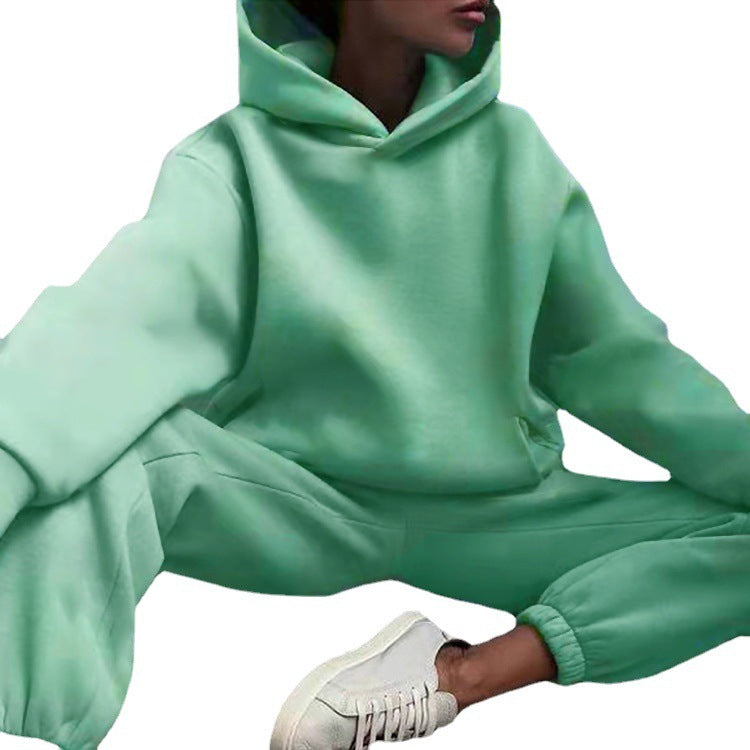 Femme Übergroße Fleecegefütterte Kapuzenjacke und Jogginganzug Set Heidi-Mode