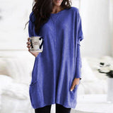 Damen nan oversized Longshirt mit Kontrastblock und aufgesetzten Taschen Drune in Blau
