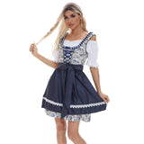Damen nan kurzes traditionelles Dirndlkleid mit Spitzenbluse, Schnürung und dekorativer Schürze Drune in 4122 Blau