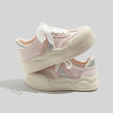 Damen Stilvolle Schnürbare Ledersneaker Mit Plateausohle in Rosa