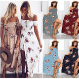 Damen Maxikleid mit schulterfreiem Design und floralen Mustern Drune in Weiß