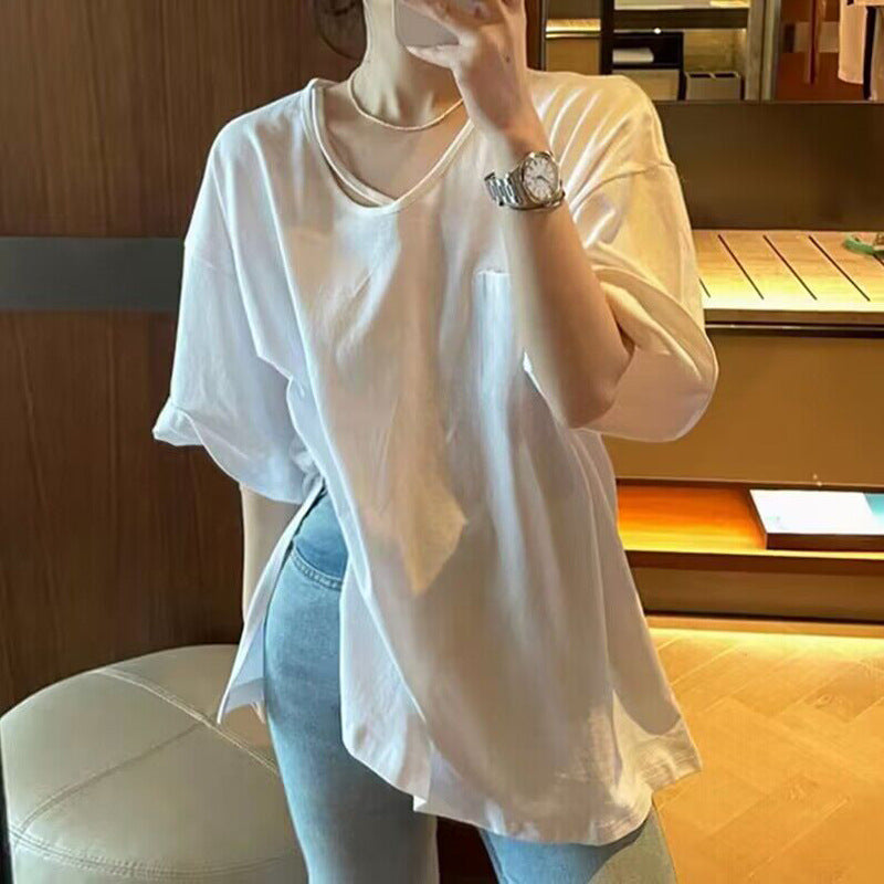 Femme Übergrößen Pocket Detail Baumwoll-T-Shirt Heidi-Mode