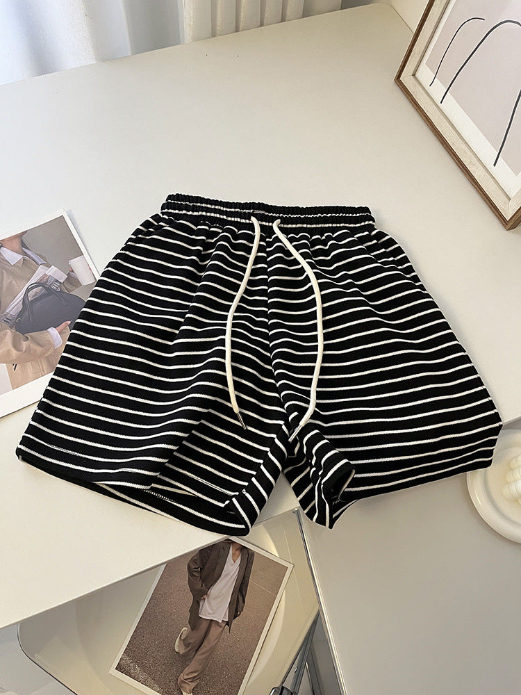 Femme Hoch Taillierte Gestreifte Lounge Shorts Heidi-Mode