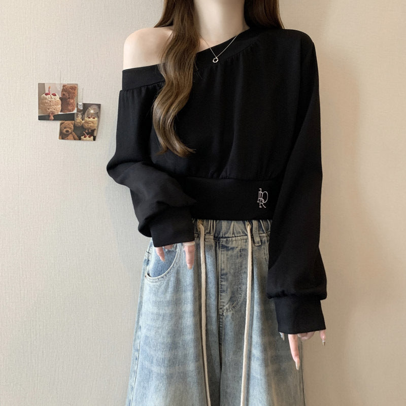 Damen Off-Shoulder Sweatshirt mit elegantem Bündchen Details Heidi-Mode