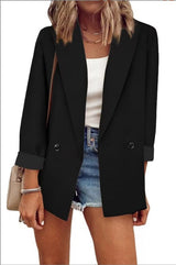 Damen nan legerer Oversize Blazer mit dreiviertelärmeln und kontrastmanschetten Drune in Schwarz