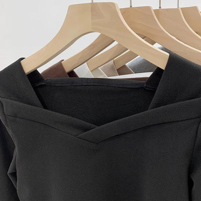 Damen Langarm V-Ausschnitt Bluse mit elegantem Design Heidi-Mode