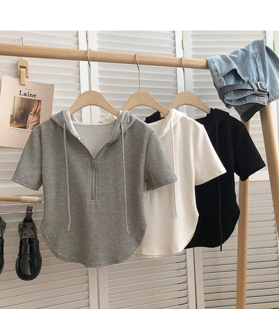 Femme Leichtgewicht Halb-Reißverschluss Hoodie mit kurzen Ärmeln Heidi-Mode