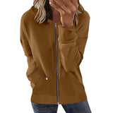 Damen nan Kapuzenjacke mit durchgehendem Reißverschluss, Kängurutaschen und elastischen Bündchen Drune in Hellbraun
