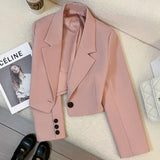 Damen nan kurzer taillierter Blazer mit markantem Revers und Ein-Knopf-Verschluss Drune in Rosa 2329