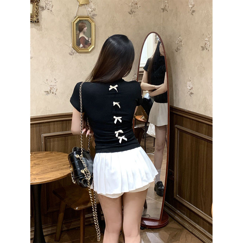 Damen Kurzarmtop mit Schleifen-Detail Heidi-Mode