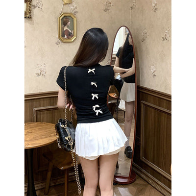 Damen Kurzarmtop mit Schleifen-Detail Heidi-Mode