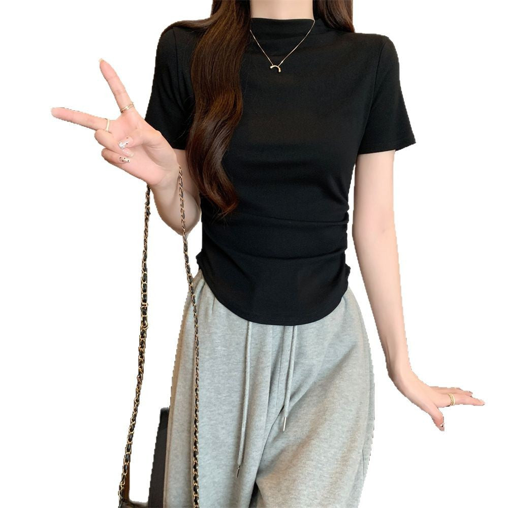 Femme Kurzarm-Mock-Neck-T-Shirt mit gerafften Details Heidi-Mode