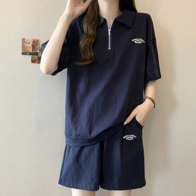 Femme Halbreißverschluss Polo Kleid Set Heidi-Mode