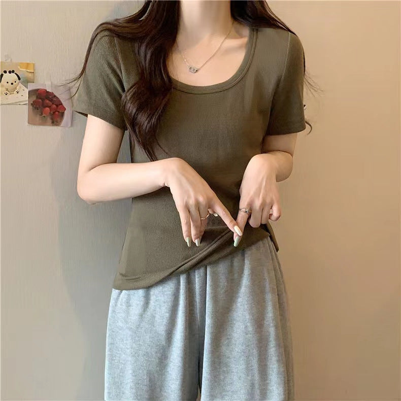 Femme Gerippte Kurzarm-Tee Heidi-Mode