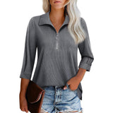 Damen nan lässige Bluse mit Reißverschlusskragen dreiviertelärmel und ausgestelltem Saum Drune in Grau