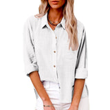 Damen nan oversized Leinen-Baumwollmix Hemdbluse mit Brusttasche und krempelbaren Ärmeln Drune in Weiß