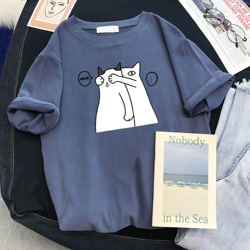 Femme Verspielt Grafik Katze T-Shirt Heidi-Mode