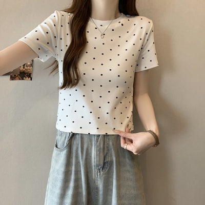 Femme Kurzarm Polka-Dot-Muster Top Heidi-Mode