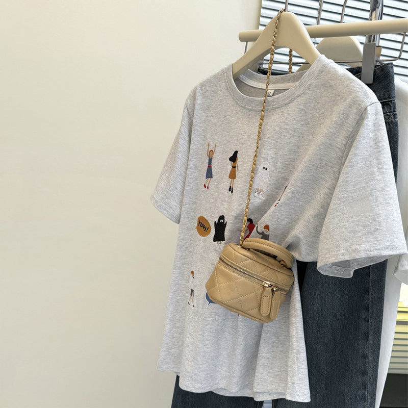 Femme Verspielt Illustriertes Grafik-T-Shirt Heidi-Mode