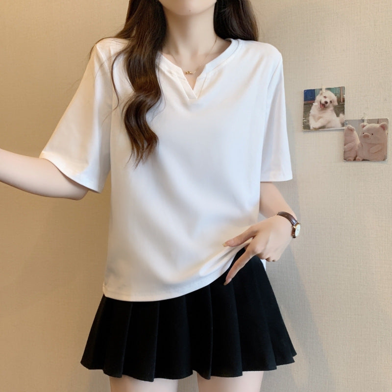 Damen Kurzarm V-Ausschnitt T-Shirt mit modernem Schnitt Heidi-Mode